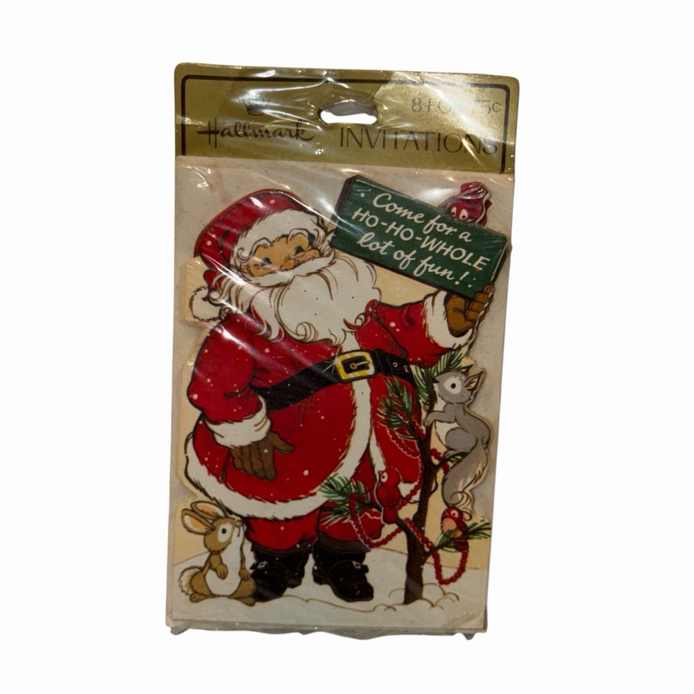 Hallmark Vtg Santa Wildlife Die-Cut Christmas Card invitations 8pk NEW‎ Kitschy